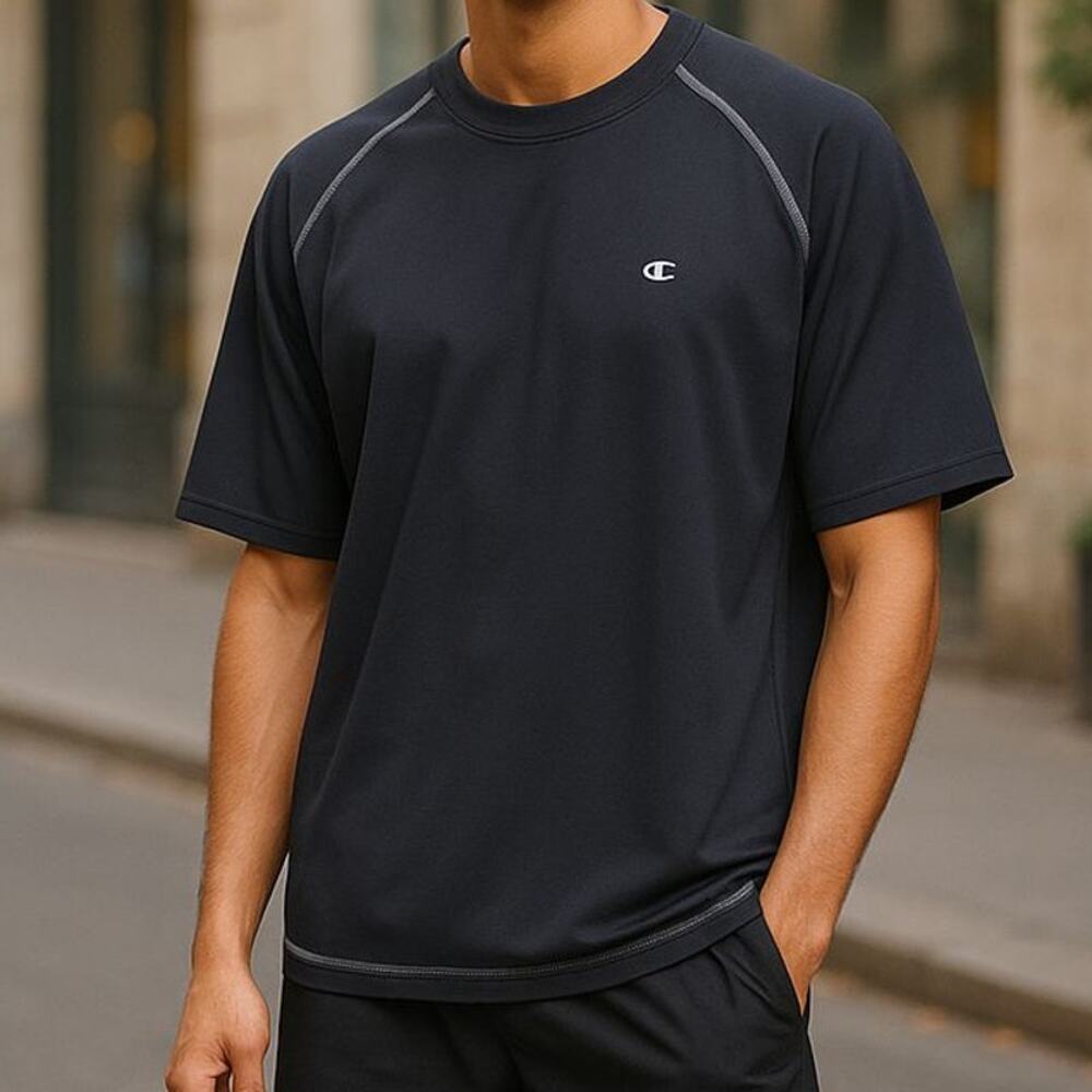 Champion Double Dry Black with Tan Trim Pullover Short Sleeve Men's Shirt Sze XL